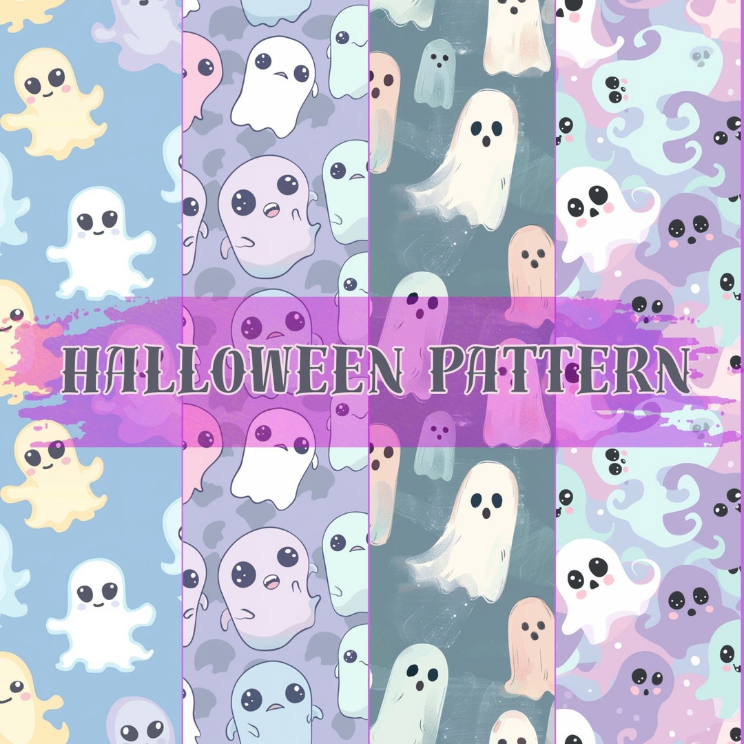 Pastel Halloween Ghost Patterns Digital Paper Pack - Cute and Spooky ...
