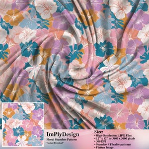 Naadloze pastelkleur tropische hibiscus, Hawaiiaanse bloemen digitaal papier, lente zomer scrapbooking, afdrukbare achtergrond