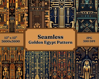 Golden Egypt Seamless Pattern | Digital Paper | Egyptian Style | Vintage Antique | Scrapbook Paper | Printable Download