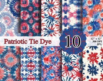 Patriotic Tie Dye Seamless Patterns: 4th of July Digital Paper (Digital Download)
