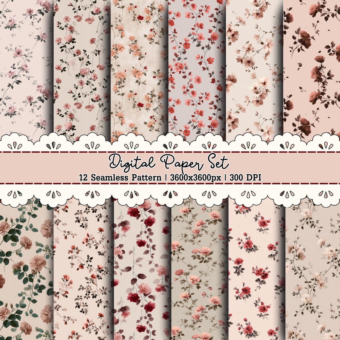 Vintage Rose Garden Digital Paper, Romantic Floral Backgrounds for ...