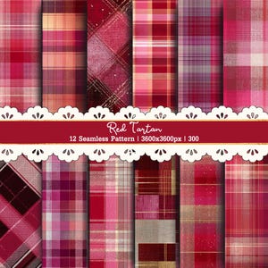 Digitales Papierpaket „Rotes Tartan“, Valentinstags-Karo, Preppy-Coquette-Hintergründe, Schottische Stoffdatei