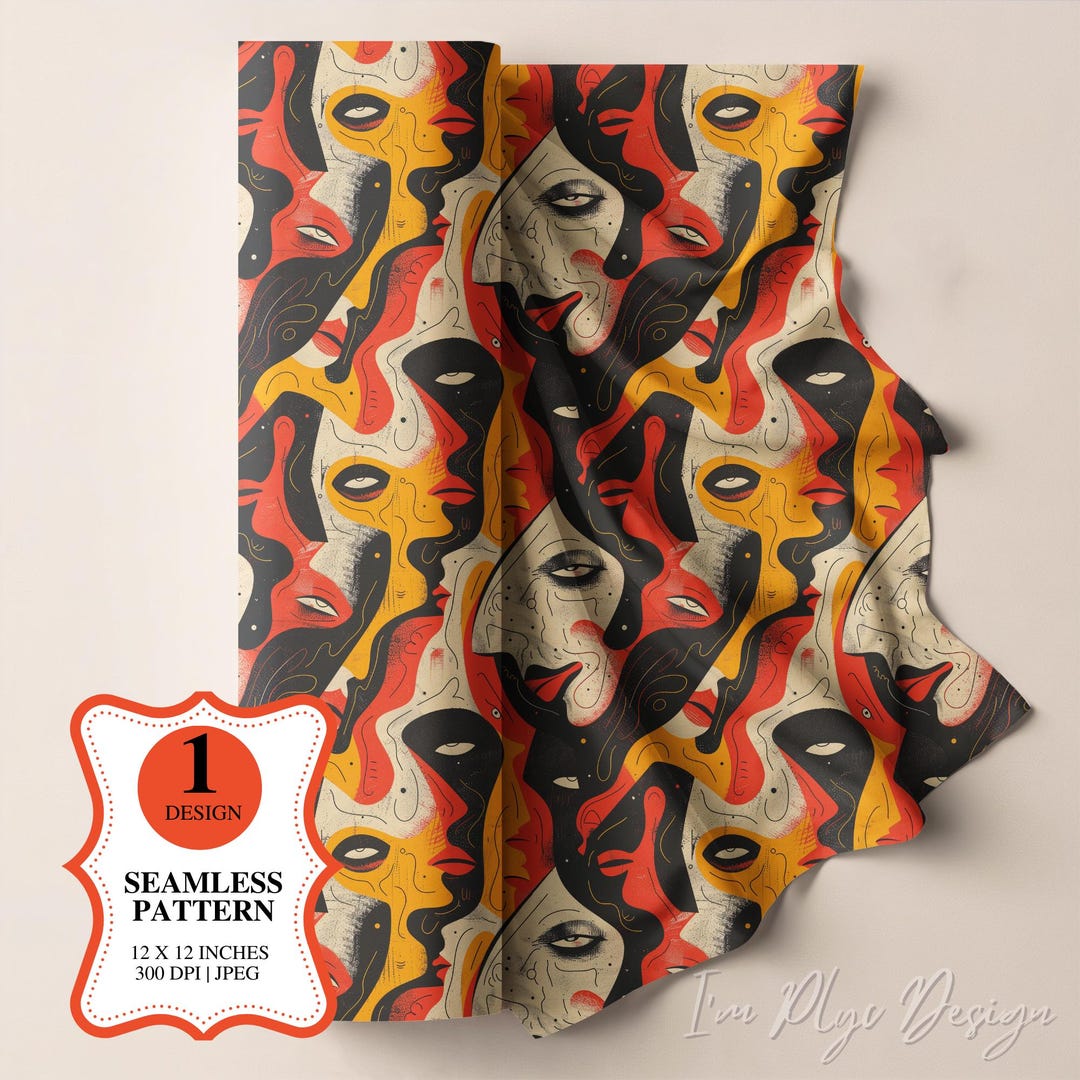 Masquerade Faces Seamless Pattern: Abstract Halloween Digital Paper ...