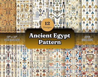 Ancient Egypt Seamless Pattern: Hieroglyphs, Gods (Digital Download)