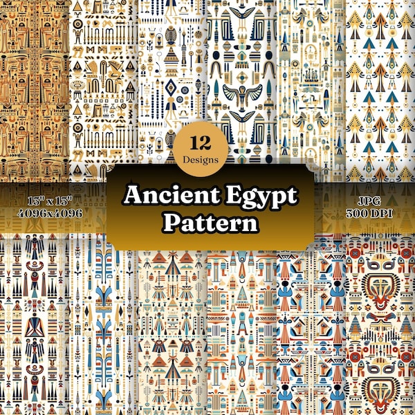 Ancient Egypt Seamless pattern, Hieroglyphs, Gods, and Goddesses, Pyramids, fabric design, Scrapbook Paper, Sublimation Wrap, Commercial use