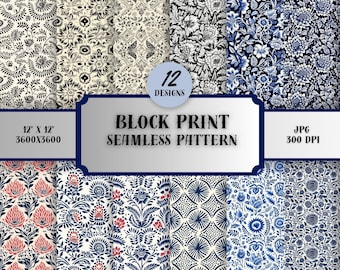 Block Print Seamless Pattern, Wallpaper, Digital Paper, Background, Scrapbook Paper, Printable paper, wrapping paper, Repeating Paper
