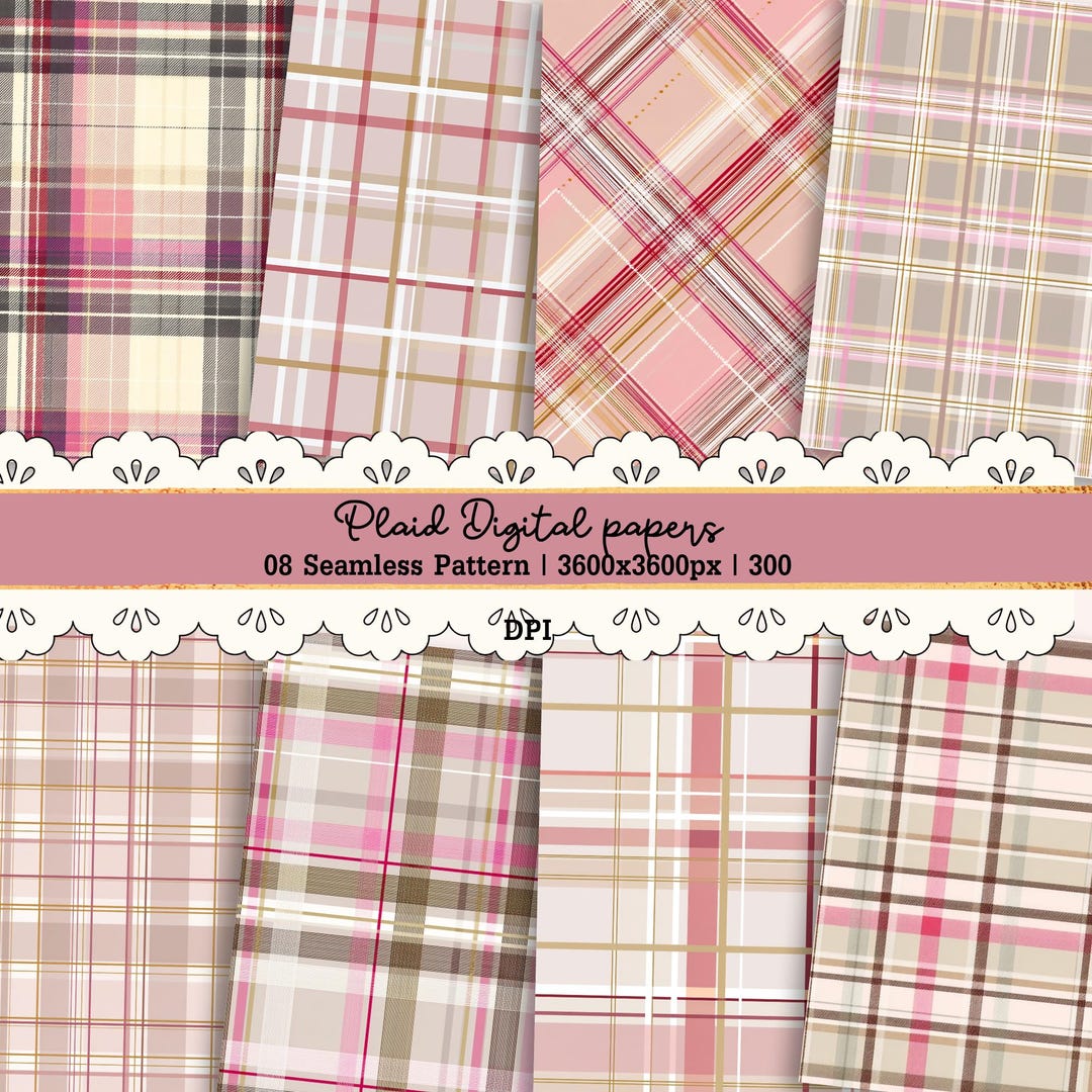 Neopolitan Pattern Neapolitan Pink and Brown Plaid Digital Paper: Coquette Gingham ...