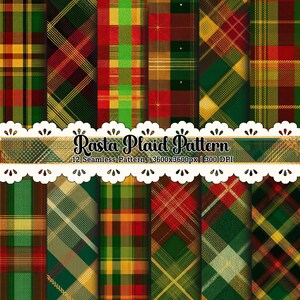 Rasta Plaid Seamless Pattern, Red Green Yellow Checkered Digital Paper, Reggae Tartan Fabric Printing File