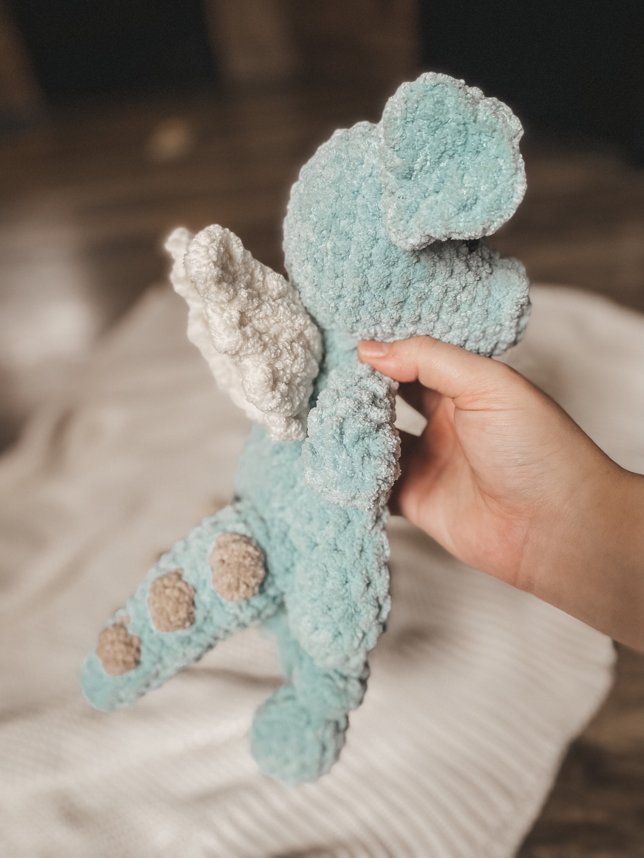 READY TO SHIP Blue Dragon Snuggler, Crochet Animal, Knotted Lovey
