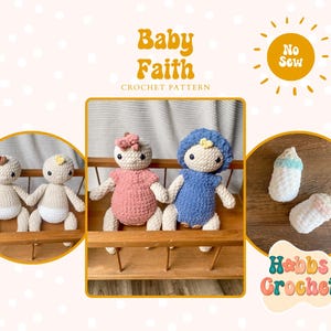 Baby Faith Häkelanleitung - Häkelanleitung, Babypuppenmuster, gehäkeltes Babypuppenmuster, gehäkeltes Babypuppenzubehörmuster