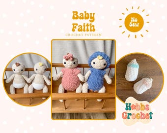 Baby Faith Virkmönster - Virkmönster, babydockamönster, virkat babydockamönster, virkade babydockatillbehörsmönster
