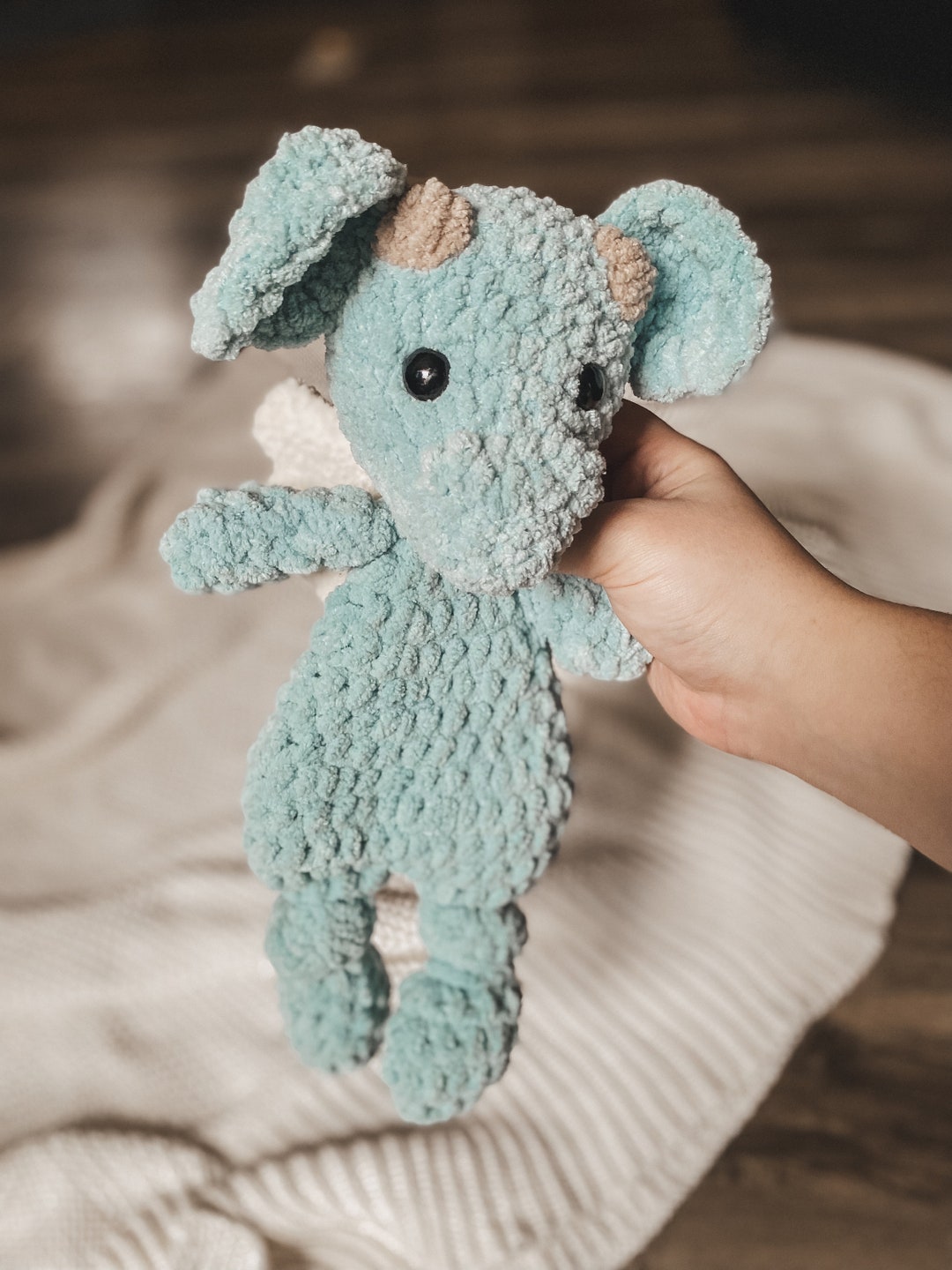 READY TO SHIP Blue Dragon Snuggler, Crochet Animal, Knotted Lovey