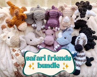 BUNDLE Safari Friends Crochet Patterns - Reba Zebra, Gretchen Giraffe, Earl Elephant, Haggard Hippo, Randy Rhino Crochet Amigurumi Patterns