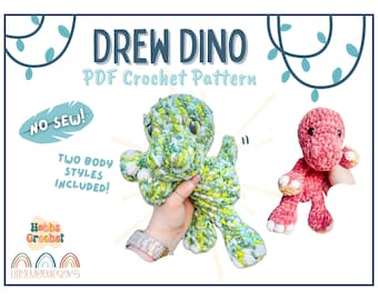 Drew Dino Crochet Pattern - Crochet Pattern, dinosaur pattern, crochet dinosaur pattern, crochet lovey, stuffed dino pattern, dinosaur