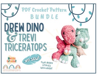 BUNDLE Drew Dino/Trevi Triceratops Crochet Patterns - Crochet Pattern, dinosaur pattern, crochet dinosaur pattern, crochet lovey