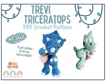 Patrón de ganchillo Triceratops de Trevi - Patrón de ganchillo, patrón de dinosaurio, patrón de triceratops de ganchillo, peluche de ganchillo, patrón de dinosaurio de peluche