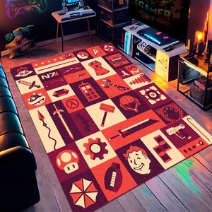 Gaming Room Rug, Game Rug, Retro Games, Computer Rug, Geeky Rug, Geeky Carpet, Computer Gift Rug, Home Programmer Gift,Personalized Gift Rug