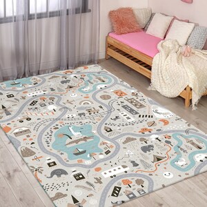 City Road Playground Ultra Soft Nursery Kids Rug, Custom Animal Rug, Metropolis Rug, Baby Room Decor, Personalized Gift, Playmat Decor Rug