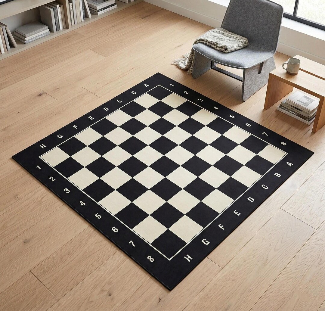 Chess Rug: Chessboard Rug, Checkered Rugs, Black and White Carpet, Game ...