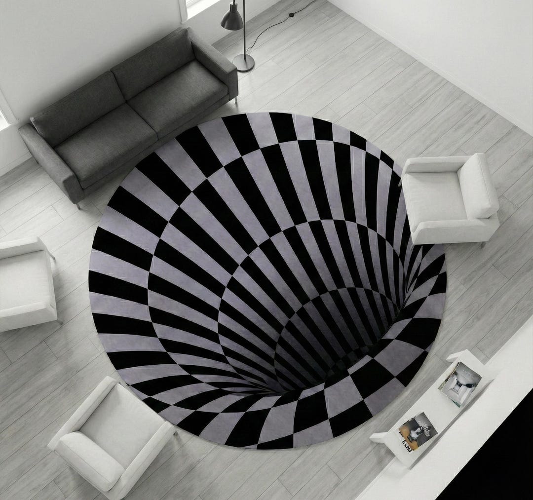 3D Optical Illusion Rug: Black and White Vortex Area Rug - Etsy
