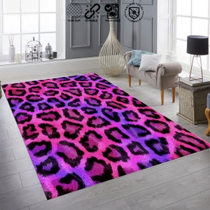 Leopard Rug, Leopard Pattern Rug, Pink Leopard Rug, custom rug,Modern Rugs,Colorful rug,Housewarming Gift, Anti-Slip Carpet, Gift For  Home,