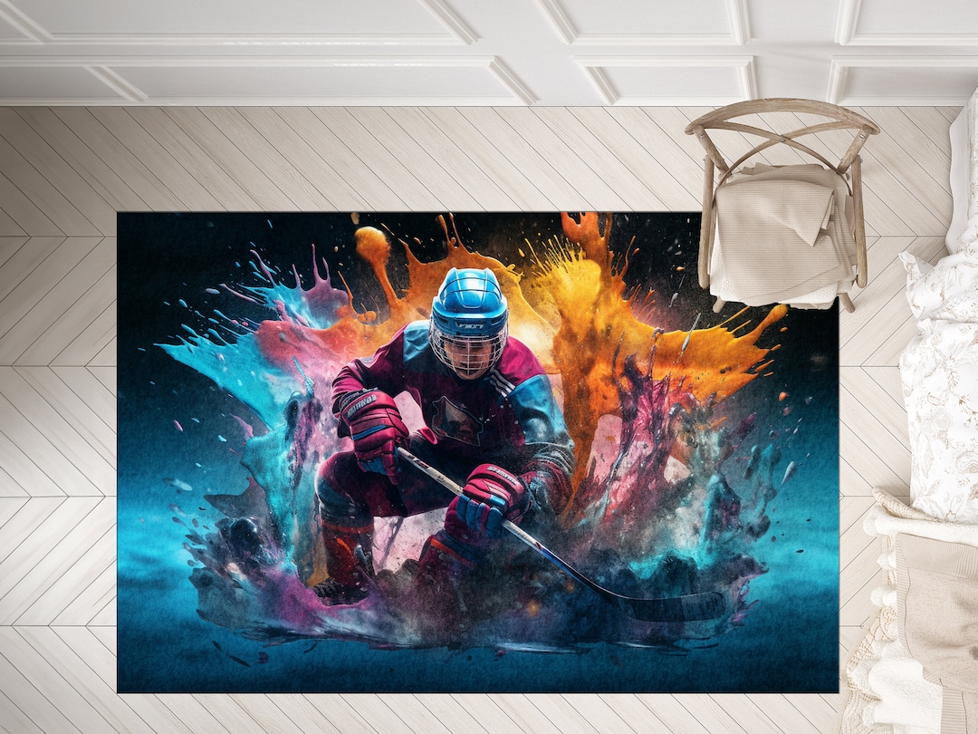 Hockey Rug, Hockey Ball, Ice Hockey Rink Printed Area Rug With Custom ...