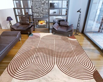 Mid Century Modern Rug: Retro Swirl Design, Contemporary Floor Covering