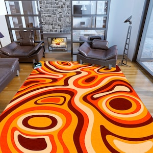 Groovy Psychedelic, Retro Swirl Rug, Groovy Funky Rug, Psychedelic 70s Rug, Rug For Living Room, Wavy Trippy Rug, Area Rug for bedroom