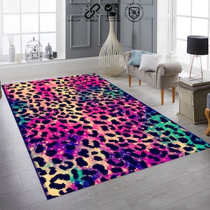 Leopard Rug, Leopard Pattern Rug, Pink Leopard Rug, Custom Rug, Modern Rugs, Colorful Housewarming Gift, Anti-Slip Carpet, Gift For Home