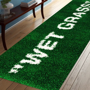 Wet Grass Rug, Wet Grass Bath Mat, Green Grass Personalized Rug, Gift for Home, Grass Pattern Rug, Wet Grass Runner Rug, Modern Home Decor