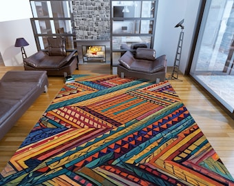 Colorful Ethnic Rug: Vintage African Style, Non-Slip Doormat