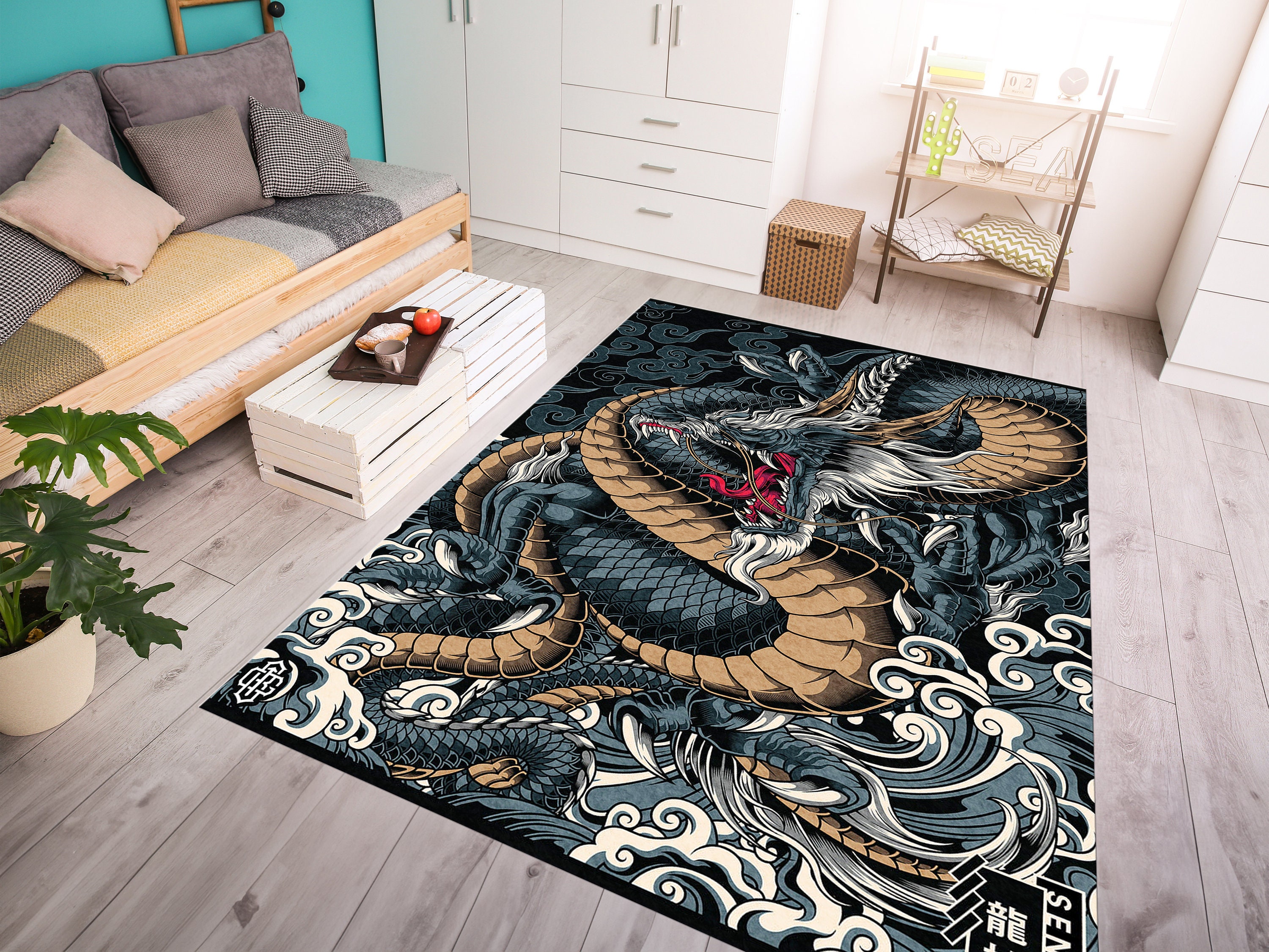 JAPANESE DRAGON RUG Japanese Design Modern Area Rug Chinese - Etsy