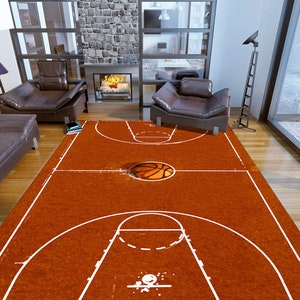 BASKETBALL COURT RUG, Basketball Sport Kids Room Area Rug, Basketball fan Housewarming Gift For Him Rug, Basketball filed Living Room Mat