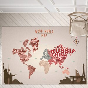 World Map Rug, Map Rug, Antique Map Rugs, Education Rug, Map Rug, Front Door Rugs, Personalized Gift for Kids, Scholl Rug, Home Decor Rug