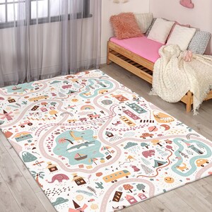 City Road Playground Ultra Soft Nursery Kids Rug, Custom Animal Rug,bBaby Metropolis Rug, Room Decor, Colorful Washable Rug, Playmat Decor