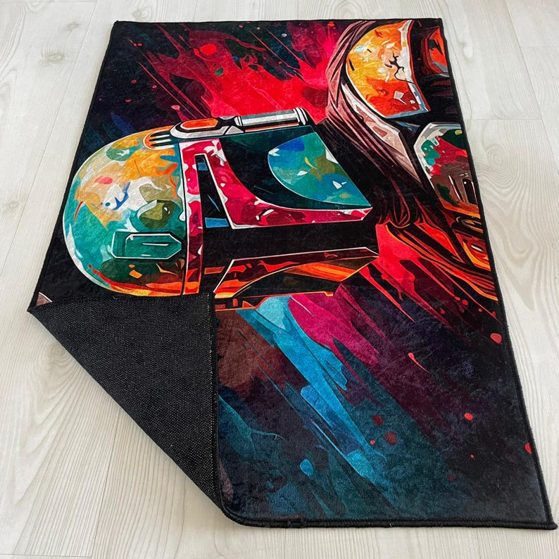 Star Wars Kids Room Rug: Colorful Helmet Graffiti, Non-Slip image 4
