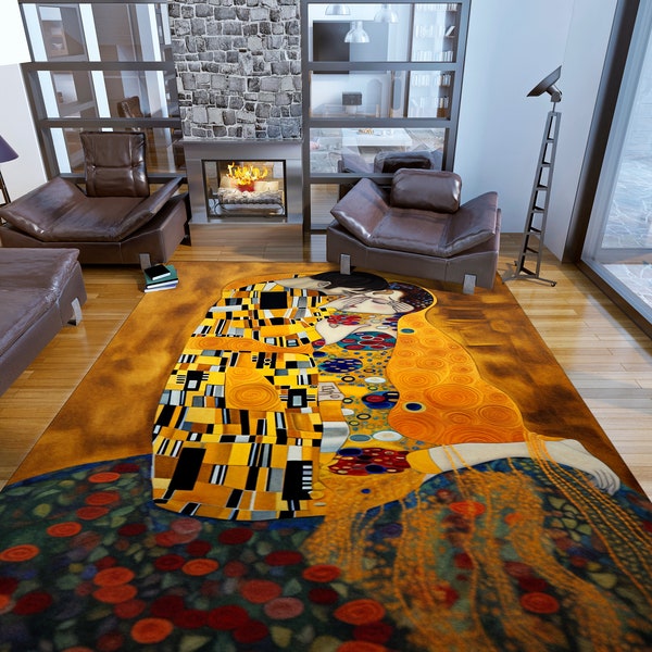Gustav Klimt Der Kuss, Teppich, Wandbehang, Wohnzimmerteppich, Der Kuss, Teppich, Wohnzimmerteppich, Kunstteppich