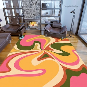 Groovy Psychedelic, Retro Swirl Rug, Groovy Funky Rug, Psychedelic 70s Rug, Rug For Living Room, Wavy Trippy Rug,  Rug For Bedroom, Cool Rug