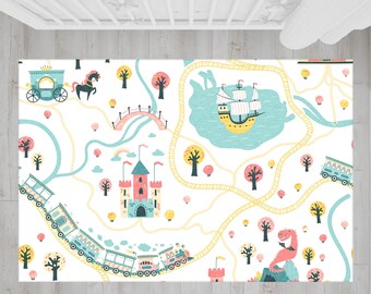 Dinosaur Castle Kids Rug: Custom Playroom Nursery Rug