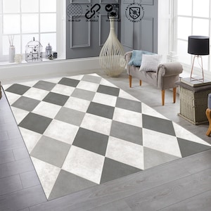 Checkered Rug, Checkerboard Rug, Checkered Carpet, Black and White Marble Tile Design For Kitchen, Non Slip Washable Base Kitchen Custom Mat