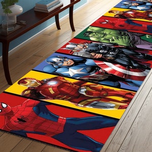 Super Heros Runner Rug, Super Hero Rug, Super Heroes, Runner Rug, Kids Rug, Spiderman Rug, Ironman Rug, Superhero Runner Rug, Personalized