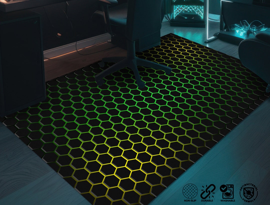 Gaming Room Rug, Neon Gaming Decor, Gamer Rug, Gift for Gamer, Hexagon ...