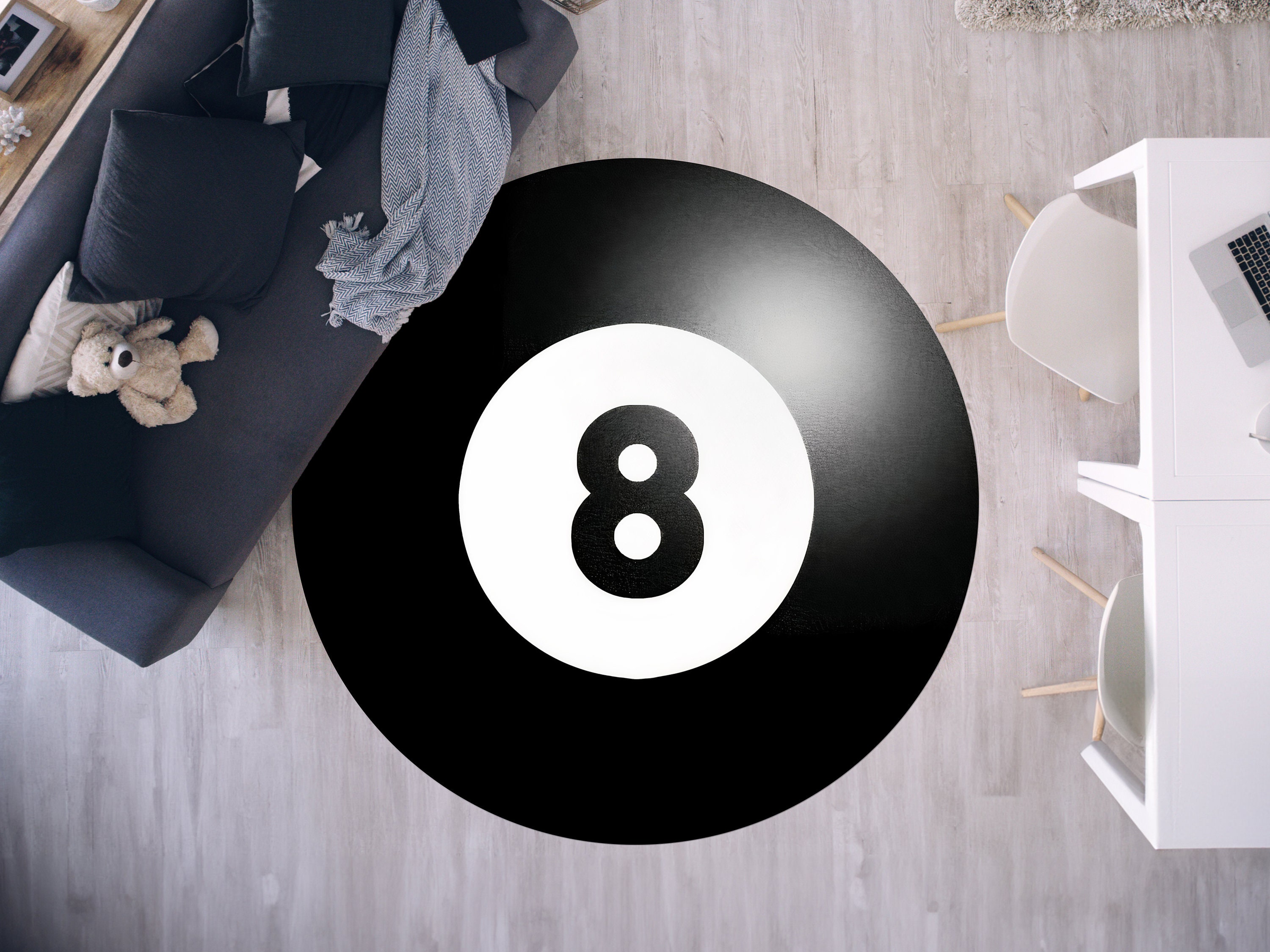 8 Ball Rug, 8 Ball Printed Machine Washable Round Rug, Personalized Gifts, Cool Rug, Wall Hanging Non Slip Rug, Modern Rug, 8 Ball Round Rug