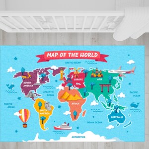 Kids World Map Rug, Kids Room Map Rug, Educational Play Rug, Play rug, Nursery rug, Learning Earth, Gift For Kids Rug, Funny Map Rug, Gift