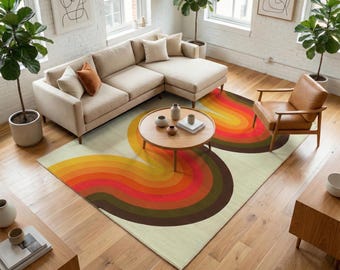 Retro 70s Swirl Rug, Mid Century Modern, Groovy Psychedelic Area Rug