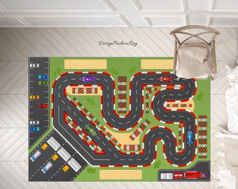 Race Track, Racing car rug, Playground Ultra Soft Nursery Baby Metropolis Rug,  Race Track Rug Play Rug, Kids Play Mat, Kids Room Rug