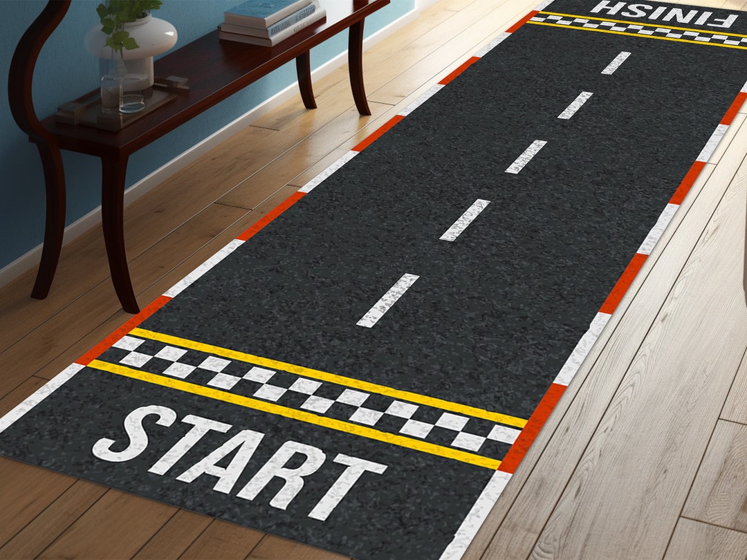 Race Track Rug, Long Racetrack, Start Line Runner Rug, Racing Car Rug ...