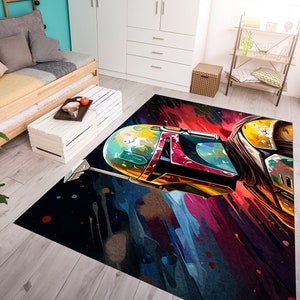 Star Wars Kids Room Rug: Colorful Helmet Graffiti, Non-Slip image 6