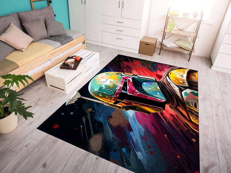 Star Wars Kids Room Rug: Colorful Helmet Graffiti, Non-Slip image 6