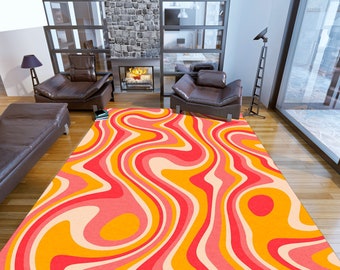 Retro Rug, Psychedelic Groovy 70s Rug, Dorm Retro Home Decor Wavy Trippy Rug, Area Rug for bedroom Aesthetic, Retro living Room Non Slip Rug